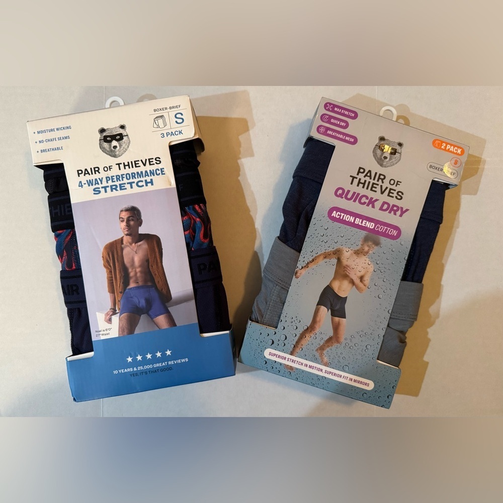 Pair of Thieves 4-Way Performance Stretch 3-Pk & Quick Dry Boxer Briefs, 2-Pk
